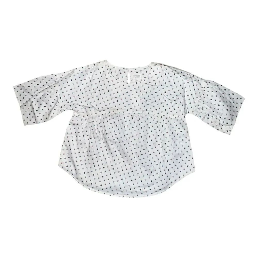 Gymboree Girls Geometric Blouse 3/4 Sleeves White Multicolor Small NWT